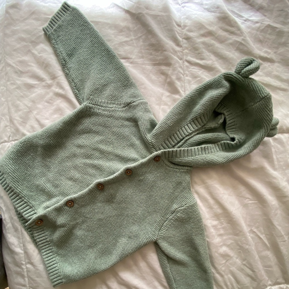 H&M 18 month Hooded Baby Cardigan light green bear sweater